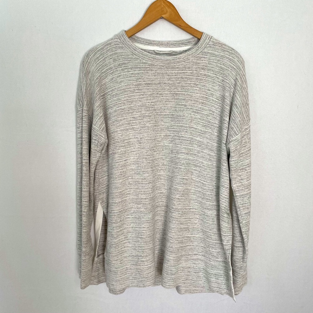 AERIE Women's XS Gray & White Oversized Crew Neck Long Sleeve Knit Tunic